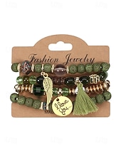 preiswerte Urlaubszubehör-Mehrlagiges Perlenarmband-Set im Boho-Stil für Damen – farbenfrohe Armbänder mit Quaste und Flügelanhänger für Freizeit und Strand.