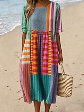  Per donna Abito Midi Tubino Vestito T-Shirt Abito a trapezio Abito Estivo Vacanza Casual Boho Quotidiano Abito Estivo Abito Primaverile Vestibilità comoda Floreale Grafico Manica Corta Girocollo Blu