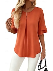 economico Bluse Semplici-Per donna Camicia Blusa Tinta unica Elegante Vacanza Manica Corta Manicotto a foglia di loto Girocollo Top Regolari Casuale Quotidiano Blu chiaro Rosso-arancio Verde chiaro Rosa Viola chiaro Estate