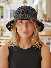 billige Ferietilbehør-dame vintage stråbøttehatt – håndvevd pustende solhatt, lett &amp;sammenleggbar, elegant strandhatt for sommerferier, reiser og utendørsaktiviteter