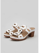 abordables Sandalias deslizantes-Sandalias casuales de tacón cuadrado verde para mujer, plantilla acolchada de apoyo, diseño de tacón medio estable para uso diario, paseos por la ciudad, viajes y eventos sociales.