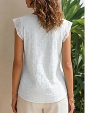 cheap Plain tee-Women's Eyelet Embroidery T Shirts Tee Top Lace Trims Elegant Stylish Short Sleeve Cap Sleeve Crew Neck Long Tops Casual Going out Vacation Wear Teal Black White Pink Sky Blue Summer Spring