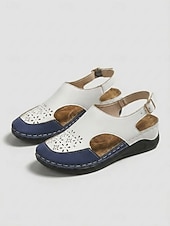 voordelige Sleehaksandalen-Damessandalen met gesloten neus in twee kleuren - comfortabele wedgehakken met uitgesneden details en geperforeerde bloemenaccenten. &amp;Verstelbare enkelgesp, ademende casual sandalen voor dagelijks