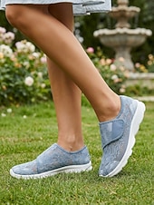 abordables Baskets femme-Chaussures de marche bleues à lacets et fermeture velcro pour femmes - baskets décontractées, légères, respirantes et confortables, idéales pour les pieds larges et gonflés, au quotidien et en voyage.