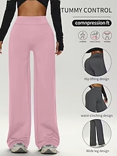 voordelige wijde pijpen en hoge taille-Dames Yoga broek Breed Been Vrijetijdsbroek Casual / sportief Volledige lengte Hoge taille Effen Comfortabel Comfort Zacht Hoge Elasticiteit Buitensporten Fitness Donker-Grijs Zwart Roze Wijn Lente