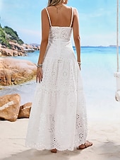 cheap Plain Dress-Women's Maxi Dress White Dress Summer Dress Eyelet Dress Fashion Modern Beach Vacation Holiday Regular Fit Floral Sleeveless Spaghetti Strap White Summer Spring