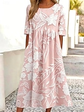 economico Abiti casual floreali-Per donna Abito Midi Abito a Tubino Vacanza Casual Boho Quotidiano Abito Estivo Abito Primaverile Vestibilità comoda Floreale Grafico Manica Corta Girocollo Blu Bianco Rosa Albicocca Estate Primavera