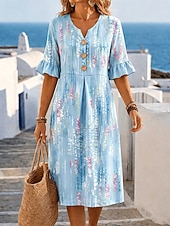 economico Abiti floreali-Per donna Abito Midi Vestito Estivo Abito a trapezio Abito Estivo Vacanza Casual Quotidiano Spiaggia Ferie Vestibilità regolare Grafico Astratto Mezza Manica Scollo a V Blu Rosa Verde Estate Primavera