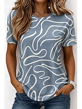 Χαμηλού Κόστους Τι-shirt με ρίγες και γεωμετρικά σχέδια-Γυναικεία Μπλουζάκι Στάμπα Γραφική Γεωμετρικό Ριγέ Βίντατζ Στυλάτο Κλασσικό Κοντομάνικο Στρογγυλή Ψηλή Λαιμόκοψη Στρογγυλή Λαιμόκοψη Μακριές μπλούζες Causal Καθημερινά
