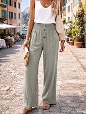 Women's Cotton Linen Pants Wide Leg Chinos Summer Pants Vacation Streetwear Basic Full Length Medium Waist Plain Pocket Elastic Waist Comfy Comfort Micro-elastic Outdoor Vacation Street claret Grey