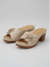 abordables Sandalias de tacón-Sandalias azules de tacón ancho con estampado floral para mujer: cómodas sandalias tipo mule sin cordones con suela acolchada para viajar y comprar. &amp;uso diario