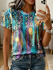 abordables Camiseta de Arte &amp; Diseño-Mujer Camiseta Estampado Graphic Abstracto Vintage Elegante Clásico Manga Corta Cuello Barco Tops regulares Casual Diario Fin de semana Azul Piscina Morado Naranja Verano Primavera
