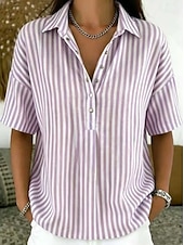  Mulheres Camisa Social Listrado Férias Moda Diário Sem Manga Aberto para a Lateral Tops regulares Casual Diário Amarelo Verde Claro Rosa Vermelho Marron Verão Primavera