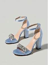 economico Invitato al matrimonio-Sandali da donna azzurri con tacco alto - eleganti scarpe da invitata a matrimoni con decorazioni di strass per cerimonie in città