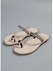 cheap Slide Sandals-Women's Rhinestone Embellished Thong Sandals with Blue Gemstone Detail – Elegant Sandals for Summer, Beach, and Formal Occasions