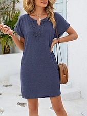 cheap Plain Dress-Women's Mini Dress Shift Dress Summer Dress Casual Daily Loose Fit Plain Short Sleeve V Neck Blue Navy Black Wine Summer