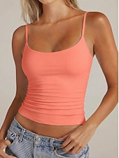 abordables Réservoir Simple-Femmes Débardeur Couleur Unie Élégant Occasionnel Sans manches Bretelles Fines Hauts Réguliers Occasionnel Quotidien Sports Bleu Kaki Noir Blanche Rose Claire Été