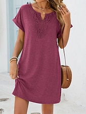 cheap Plain Dress-Women's Mini Dress Shift Dress Summer Dress Casual Daily Loose Fit Plain Short Sleeve V Neck Blue Navy Black Wine Summer