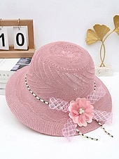 cheap Women's Hats-Women's Bohemian Straw Sun Hat, Multi-Color Wide Brim Beach Vacation Hat with 3D Flower Decor for Casual Wear