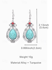 preiswerte Damen Ohrringe-Türkisfarbene Boho-Ohrringe für Damen – Vintage-Ohrhänger aus einer Legierung in Tropfenform mit ethnischen Gravuren, perfekt für den Sommerurlaub am Strand und den Alltag. &amp;Schmuckgeschenk im