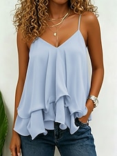 abordables Tanque Sencillo-Top de tirantes para mujer con volantes, estilo boho chic, de gasa, sin mangas, crop tops casuales, azul claro, negro, blanco, rojo, morado, verano