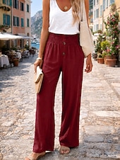  Women's Cotton Linen Pants Wide Leg Chinos Summer Pants Vacation Streetwear Basic Full Length Medium Waist Plain Pocket Elastic Waist Comfy Comfort Micro-elastic Outdoor Vacation Street claret Grey