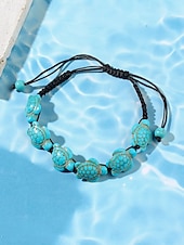 tanie Biżuteria męska-Męska, regulowana bransoletka z koralikami w stylu boho z żywicy w kształcie żółwia, ręcznie robiona, na wakacje na plaży &amp;swobodny, codzienny dodatek do stroju