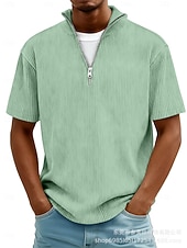 economico Polo classica da uomo-Per uomo Testurizzato Polo a Maglia Waffle Casuale Quotidiano Zip a un quarto Manica Corta Moda Semplice Cerniera Primavera &amp; Estate Estate Primavera Vestibilità regolare Blu Verde Blu scuro Grigio