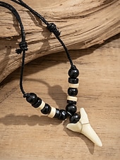 billiga Herrsmycken-herrhalsband med vargtand i bohemiskt skick - vintagehänge i konstben med justerbart vaxsnöre, smycken i etnisk tribalstil i akryl för sommarsemester och resor &amp;dagligt vardagskläder