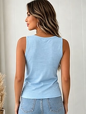 voordelige Gewone Tank-Dames Singlet Effen Vintage Stijlvol Klassiek Mouwloos V-hals Normale tops Casual Dagelijks blauw Zomer Lente