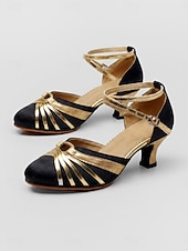 baratos Sapatos Para Dança de Salão &amp; Dança Moderna-Sapatos de dança de salão femininos, salto alto em cetim para salsa com tira cruzada no tornozelo, salto bloco de 5,5 cm (2,16") para tango, dança latina e apresentações de palco.