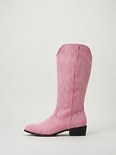 cheap Women-Women's Pink Western Cowboy Boots - Embroidered Faux Suede Knee High Boots for Outdoor Music Festival, Coachella Outfits &amp; Country Concert