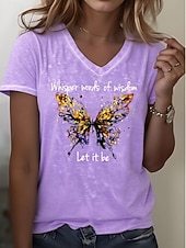  Per donna Maglietta Blocco di colore Stampato Grafico Animale Astratto Vintage Elegante Classico Manica Corta Scollo a V Top Regolari Casuale Quotidiano Weekend Argento Viola chiaro Viola Estate