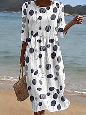 baratos Vestido branco-Mulheres Vestido midi Vestidos Para o Verão Vestido de verão Férias Casual Boho Feriado Normal Floral Gráfico Meia Manga Gola Redonda Branco Verde Claro Azul Céu Verão Primavera