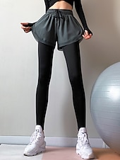 voordelige Yoga leggings en panty's-Dames Fitnessleggings Trainingsbroek Yogabroek 2 in 1 Elastische tailleband Naadloos Sportschooltraining Hardlopen Fitness Broeken Effen Kleur Zwart Paars Groen Sport Sportkleding Hoge Elasticiteit