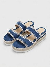 cheap Espadrille Sandals-Women's Boho Espadrille Sandals - Brown Suede Double Strap Platform Slides with Woven Stitching for Outdoor Resort, Beach Vacation &amp; Pool Party
