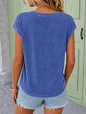  camicia da donna softfade™ 100% cotone lavato arricciato tinta unita vintage moda elegante manica corta scollo a V top regolare casual quotidiano per uscire blu rosa viola verde estate primavera