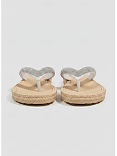 economico Infradito scivolosi-infradito da donna con strass scintillanti: comodi sandali bassi con suola in corda intrecciata, calzature estive casual per piscina, spiaggia e vacanze