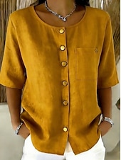  Dames Overhemd Effen Kleur Effen Vintage Stijlvol Halve mouw Lange tops Casual blauw Zwart Geel Lichtgroen Blozend Roze Zomer Lente