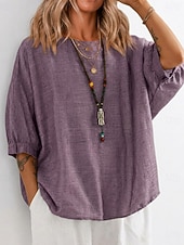 cheap Plain tee-Women's T Shirt Tee Top Solid Color Vintage Stylish Casual Half Sleeve Crew Neck Regular Tops Daily Going out Vacation Wear Blue Pink Purple Green Summer Spring