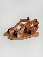 economico Sandali Gladiatore-Sandali piatti da gladiatore bianchi da donna - scarpe aperte in punta con cinturini regolabili, sandali estivi casual in stile romano per tutti i giorni, viaggi e attività informali