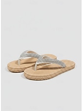 economico Infradito scivolosi-infradito da donna con strass scintillanti: comodi sandali bassi con suola in corda intrecciata, calzature estive casual per piscina, spiaggia e vacanze