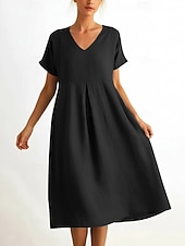 abordables Vestido blanco-Mujer Vestido hasta la Rodilla Vestido de verano Vestido informal Vacaciones Casual Boho Playa Fiesta Cita Holgado Plano Manga Corta Escote en Pico Azul Piscina Negro Rosa Verde Trébol Verano