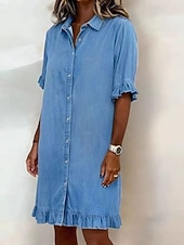 voordelige Witte jurk-Dames Mini-jurk Hemdjurk Zonnejurk Witte jurk Zomerjurk Vakantie Casual Strandstijl Dagelijks Feestdagen Zomerjurk Effen Korte mouw Revers blauw Zwart Wit Zomer Lente