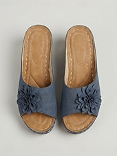 abordables Sandalias de tacón-Sandalias azules de tacón ancho con estampado floral para mujer: cómodas sandalias tipo mule sin cordones con suela acolchada para viajar y comprar. &amp;uso diario