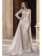 economico Abiti da ballo-Sirena Tromba Lunghezza al pavimento Abito da Sera Elegante Brillare &amp; Splendere Manica Lunga Scollo Illusione Carnevale Mascherata Abito Champagne per la Madre della Sposa Raso Con Paillettes con