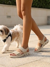preiswerte Komfortsandalen-Komfortable Damen-Sandalen mit Mandelform und Fußgewölbeunterstützung – verstellbare, weite Wandersandalen mit Fußgewölbeunterstützung und gepolsterter Sohle &amp;Atmungsaktive Strickbänder für