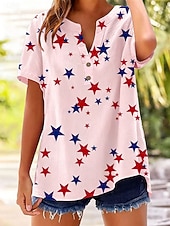  Giorno dell'Indipendenza Americana Per donna Camicia Bottoni Stampato Grafico Stella Elegante Classico Casual Manica Corta Henley Top Regolari Casuale Quotidiano Uscire Blu Bianco Rosa Estate