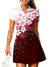 abordables Robe de tennis pour femmes-Femmes Dégradé Floral Robe de tennis tenue de sport Manche Courte Floral Imprimé Respirant Tennis Le golf Badminton Col Col Polo Robe Noir avec blanc Rouge bleu marine Vêtements de tennis