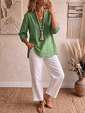  Femmes Chemise Chemise Bohème Chemise en Dentelle Fleuri Élégant Bohème Vacances Col en V Hauts Longs Occasionnel Quotidien Fête Kaki Noir Blanche Vert Été Printemps